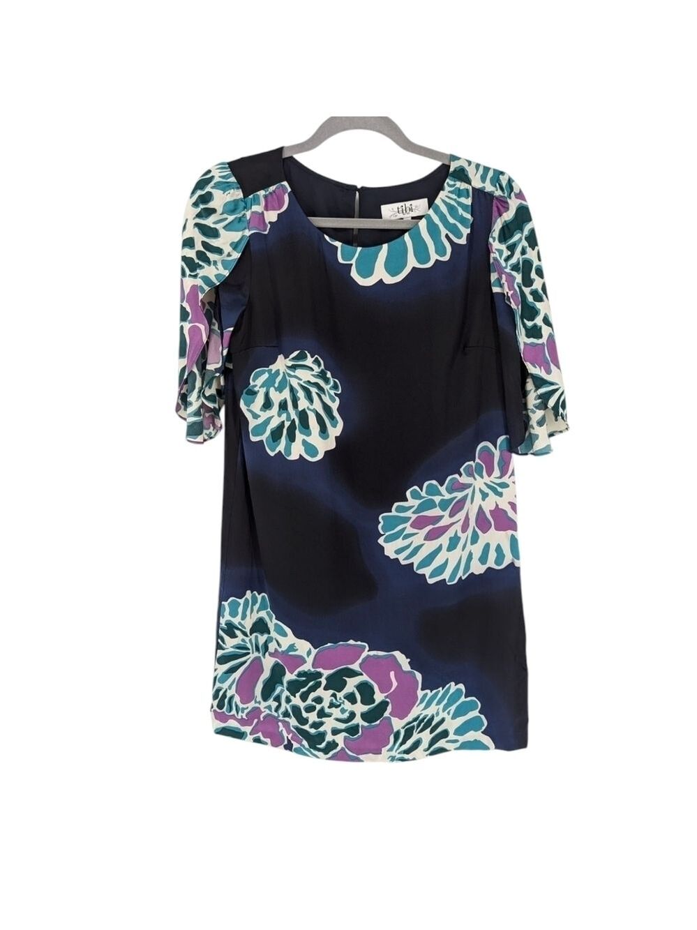 Tibi New York 100% Silk Shift Mini Dress Black Floral 4
